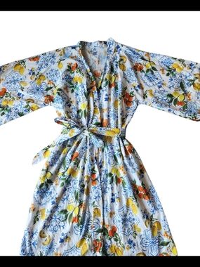 Johnny Was Lemon Citrus Mediterranean Cotton Kimono Robe 🍋